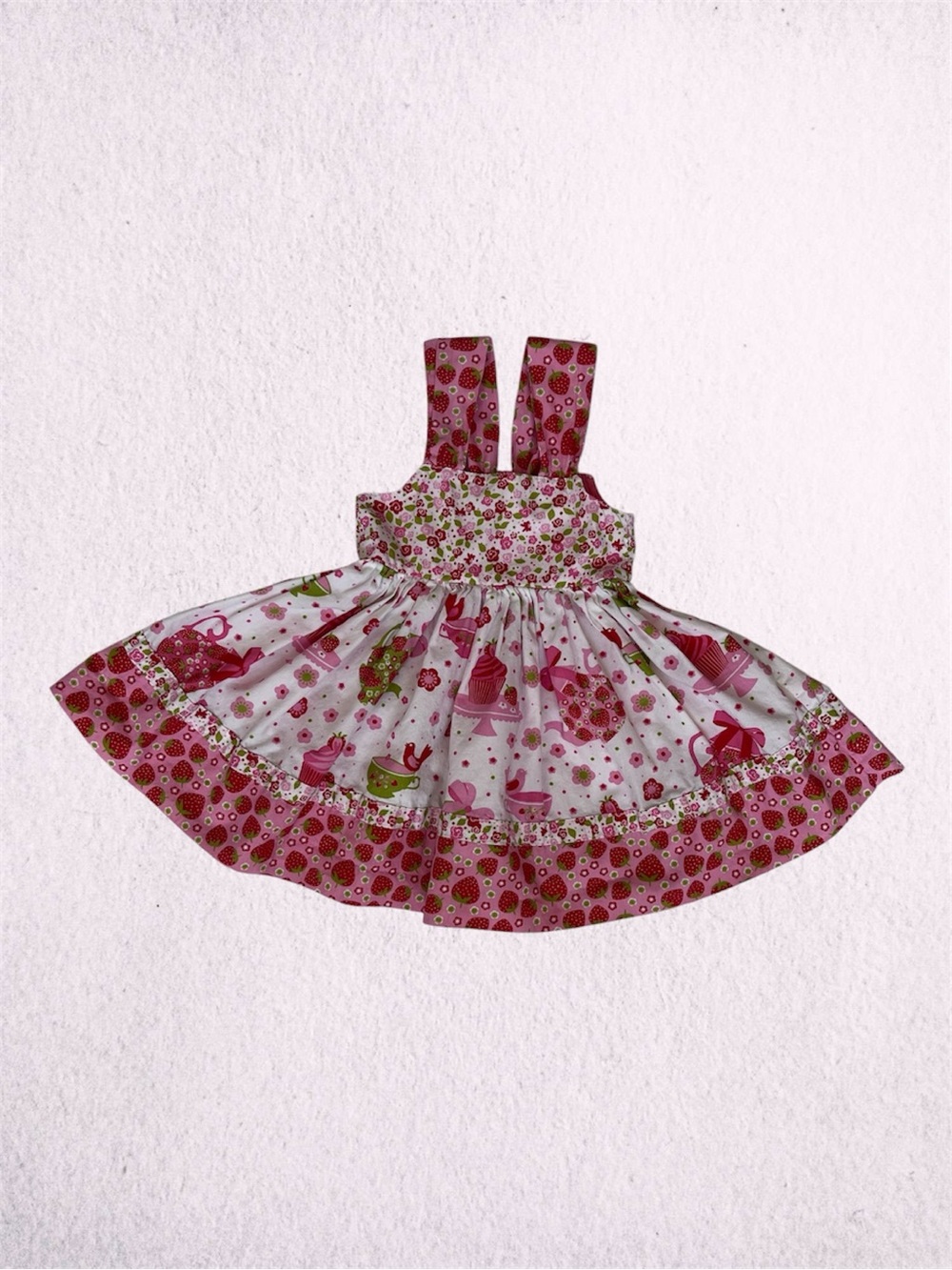 Jelly The Pug 12 mos Infant Girls Pink Strawberry Cupcake Ruffle Girly Sundress